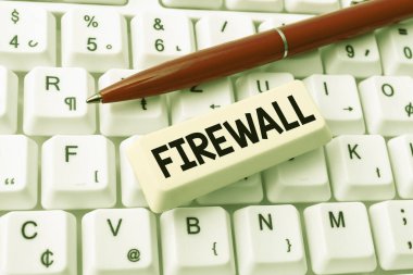 Firewall sunan metin başlığı. Güvenli İnternet Tecrübesi Oluşturma, Dijital Virüsün Yayılmasını Önleme, Güvenlik Duvarı ile yetkisiz erişime karşı kavramsal fotoğraf koruması ağı veya sistemi
