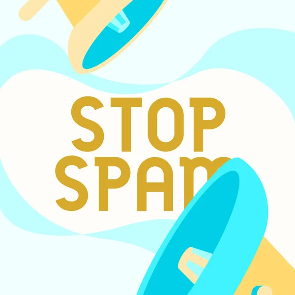 Вдохновение показывает знак Stop Spam. Бизнес-идея положить конец Нарушительным или Неуместным сообщениям, отправленным в Интернет Пара Мегафонов Изображение Объявление в Облаке Чата. — стоковое фото