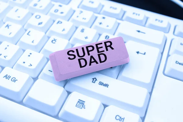 Schild mit Super-Papa. Businesskonzept Kinder-Idol und Superheld eine Inspiration für Tippvorlesung und Vortragspläne, Schreibmaschine Neue Artikelseiten — Stockfoto