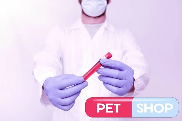 Conceptual caption Pet Shop. Konceptuální foto Maloobchod, který prodává různé druhy zvířat na veřejnosti Chemik Prezentace vzorku krve, Vědec Analýza vzorku — Stock fotografie