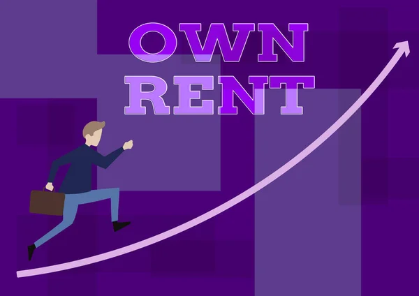 Writing displaying text Own Rent. Business showcase tangible property is leased in exchange for a monthly payment Businessman Running Upward Holding Briefcase With Arrow Pointing Up. — Stock Photo, Image