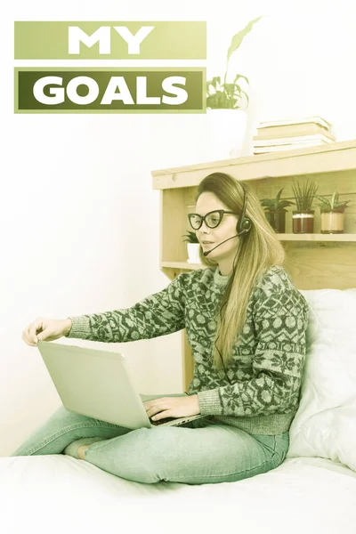 Handwriting text My Goals. Business idea a future or desired result that a person commits to achieve Student Learning New Things Online, Casual Internet Surfing And Browsing