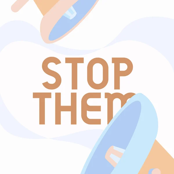 Handschrifttekst Stop Hen. Word Written on gebruikt voor het vertellen van iemand om niet iets te doen dat ze doen Paar van Megaphone Tekenen maken Aankondiging In Chat Cloud. — Stockfoto