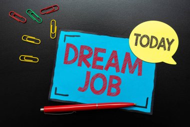 İlham veren Rüya İşi 'ni gösteren metin. İş gösterisi. Maaşla ödenen ve size mutluluk veren Yeni Parlak Fikirler Veren Yaratıcılık ve İlham Veren bir eylem.