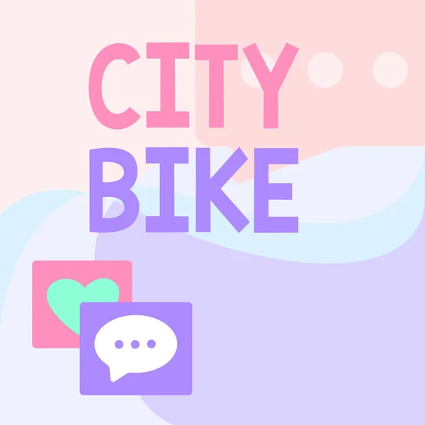 Tekst bijschrift presenteren City Bike. Business concept ontworpen voor regelmatige korte ritten door even vlakke stedelijke gebieden Bericht S Tekenen met spraakbubbels met hartsymbolen. — Stockfoto