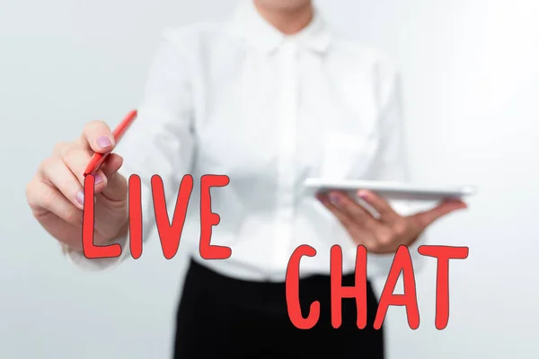 Skrivtecken Live Chat. Begreppet talar med vän eller någon via internet och PC-telefon Presentera ny teknik Idéer Diskutera tekniska förbättringar — Stockfoto