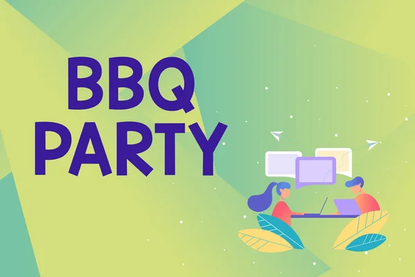 Inspiráció mutatja a Bbq Party jelét. Üzleti kirakat általában a szabadban füstölve hús fa vagy faszén Absztrakt beszélgetés és interjú, Global Connectivity Concept — Stock Fotó