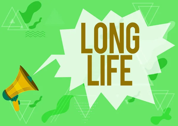 Tekst bijschrift presenteren Long Life. Woord voor in staat om te blijven werken voor langer dan anderen van dezelfde soort Megafoon Tekenen met conversatie Bubble Toont nieuwe aankondiging. — Stockfoto