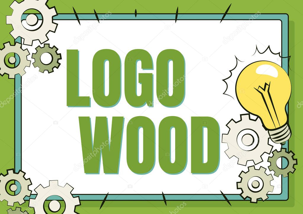 Sign displaying Logo Wood. Concept meaning Recognizable design or symbol of a company inscribed on wood Fixing Old Filing System, Maintaining Online Files, Removing Broken Keys