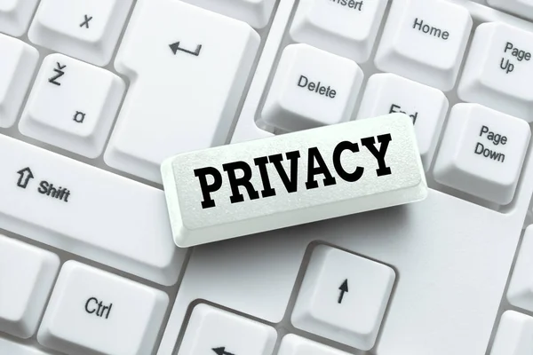 Firma la visualizzazione della privacy. Foto concettuale Diritto di tenere segrete le questioni personali e le informazioni Digitando Nuova edizione di Ebook informativo, Creazione di nuovi contenuti del sito Web — Foto Stock