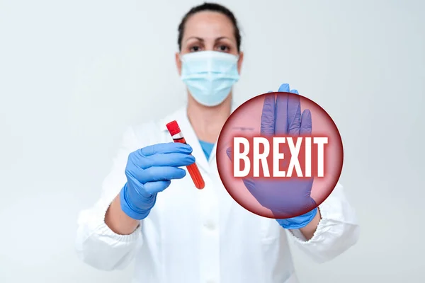 Sinal de texto mostrando Brexit. Palavra por termo saída potencial do Reino Unido da União Europeia Estudando Vírus Tóxico Analisando Descoberta Viral Novos Experimentos Laboratoriais — Fotografia de Stock