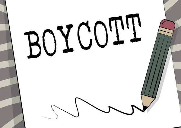 Tekst bijschrift met Boycott. Concept betekent stoppen met het kopen of gebruiken van de goederen of diensten van een bepaald bedrijf Potlood tekenen op de bovenkant van het vel papier Scribble Drawing Line. — Stockfoto