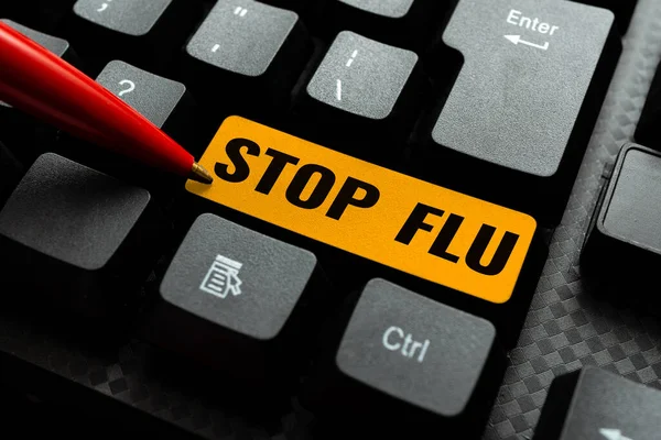 Текст, що показує натхнення Зупинити грип. Концепція, що означає Лікування інфекційних респіраторних захворювань, спричинених вірусом грипу Зв'язок з онлайн друзями, Знайомство в Інтернеті — стокове фото