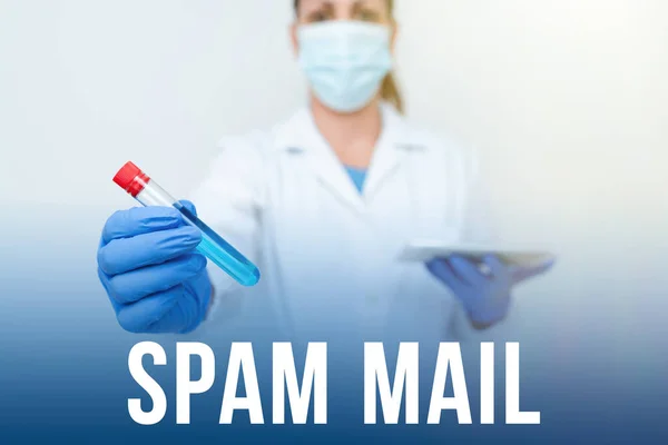Tekst pisma Spam Mail. Word Written on Intrusive advertising Niewłaściwe wiadomości wysyłane w Internecie Badając nowe technologie medyczne Analizując odkrycie medycyny — Zdjęcie stockowe