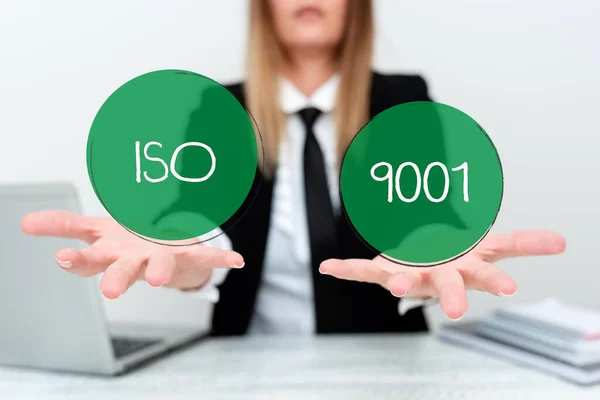 Handwriting text Iso 9001. Conceptual photo designed help organizations to ensure meet the needs of customers Instructor Teaching Different Skills, Teacher Explaining New Methods — Stock Photo, Image