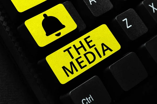 Text sign showing The Media. Business approach main means of mass communication that are regarded collectively Abstract Creating Online Transcription Jobs, Typing Website Descriptions — Stock Photo, Image