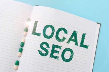 İlham veren yerel Seo 'yu gösteren bir metin. İş konsepti web sitenizi yerel bir izleyici için reçete yazma, ilaç laboratuvarı testleri ve analiz etme konusunda daha iyi derecelendirecek şekilde optimize eder