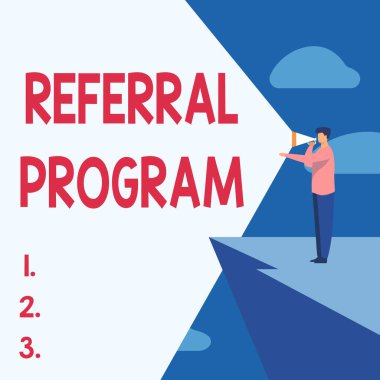 Referans Programını gösteren bir ilham kaynağı. İş dünyası iç gösterim metodu iş adamı çizim yapan şirketler tarafından kullanılıyor. Megafon Yapan Uçurumda Duruyor..