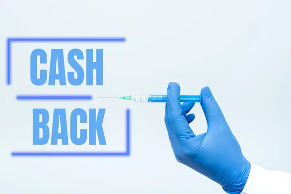 Writing displaying text Cash Back. Concept meaning denoting a form of incentive offered to buyers of certain products Researcher Displaying Virus Prevention Method, New Infection Cure Ideas — Stock Photo, Image