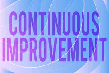 Kavramsal başlık: Sürekli Gelişim. Devam eden İlerleme Çabası Üzerine Yazılan Sözcük Hiç Bitmeyen Değişim Satırları Çeşitli Şekiller ve Renklerle Resmedilmiş Arkaplan.