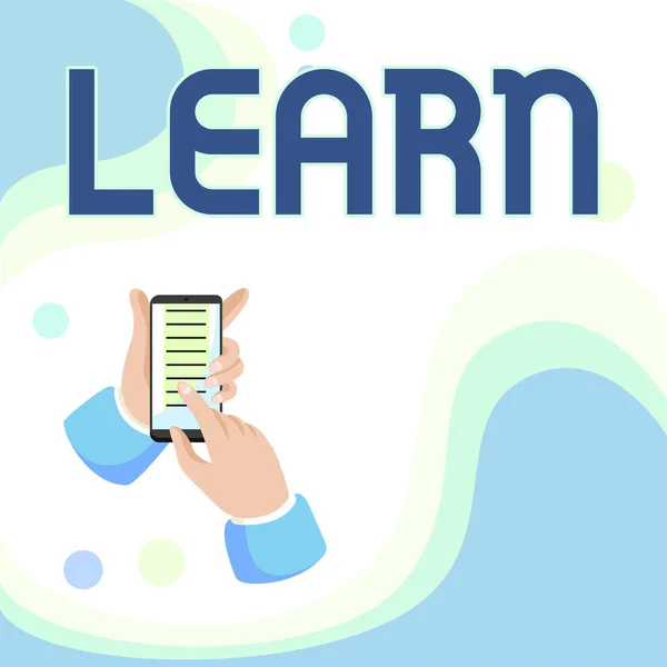 Wyświetlanie znaków Learn. Biznes showcase nabyć wiedzę lub umiejętności w czymś przez studiowanie lub doświadczenie Streszczenie Rozpowszechnianie wiadomości Online, Globalne koncepcje łączności — Zdjęcie stockowe
