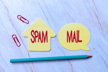 Spam Mail ilhamını gösteren metin. Ticari genel bakış. Uygunsuz reklamlar İnternet 'e gönderildi. Yeni Fikir Taze Fikir. Yaratıcı İletişim Üretken Zihin Geliştirme