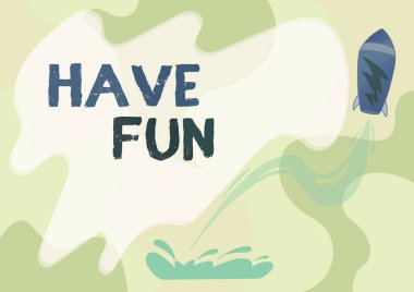 İlham göstergesi. İyi eğlenceler. Kavram, birinin bir şey yaptığı zaman iyi ve keyifli zaman geçirmesini dilemektir. Uzay Aracı Yerden Gökyüzüne doğru Fırlatma Çiziyor..