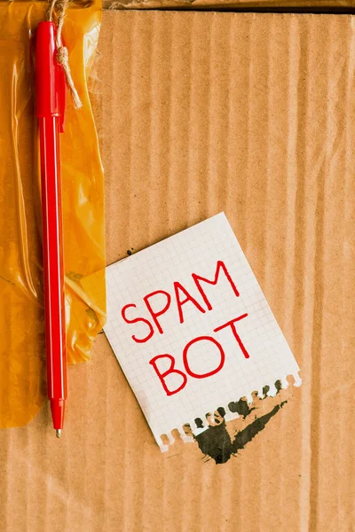 Inspiración mostrando signo Spam Bot. Programa autónomo de fotografía conceptual en Internet que envía spam a los usuarios Pensando en nuevas ideas brillantes Renovando la creatividad y la inspiración —  Fotos de Stock