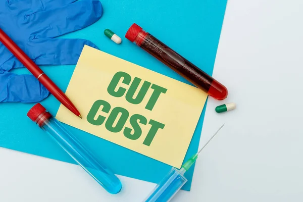 Writing displaying text Cut Cost. Business overview Measures implemented to reduced expenses and improved profit Presenting Infection Medicine, Gathering Medical Informations — Stock Photo, Image