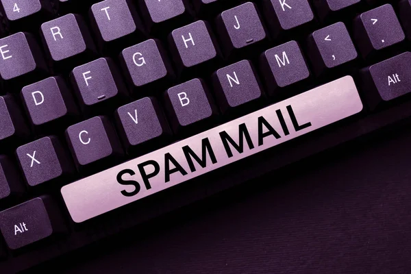 Conceptual display Spam Mail. Word Written on Intrusive advertising Inappropriate messages sent on the Internet Composing New Email Message, Researching Internet For Informations