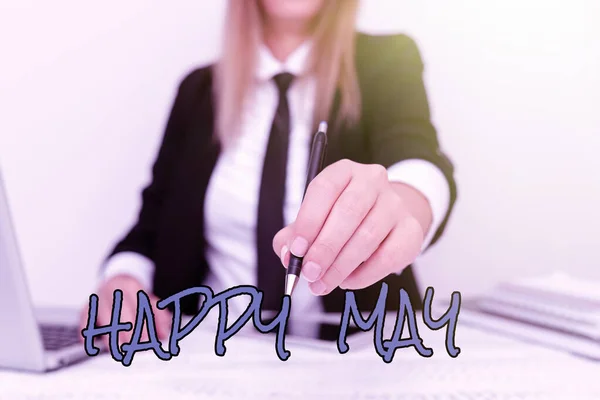 Bildunterschrift: Happy May. Konzeptfoto Frohen neuen Monat Gute Wünsche Frischer Start Feiertag Erläuterung des Unternehmensproblems, Abstraktes Bereitstellen von Streitlösungen — Stockfoto