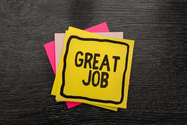 Conceptuele weergave Grote Job. Concept betekent gebruikt om iemand te prijzen voor iets wat ze heel goed hebben gedaan Nieuwe ideeën Fris concept Creatieve communicatie Sticky Note — Stockfoto