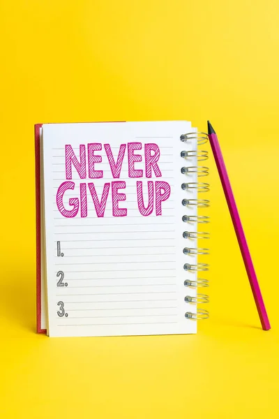 Text caption presenting Never Give Up. Business approach be persistent to keep on trying to improve the condition Colorful Idea Presentation Displaying Fresh Thoughts Sending Message — Stock Photo, Image