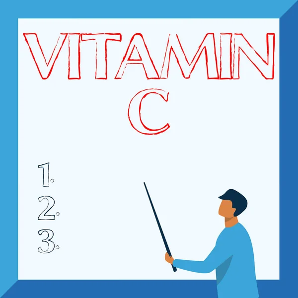 Konceptuell visning Vitamin C. Konceptuell bild det främjar läkning och hjälper kroppen absorbera järn Askorbinsyra Instruktör Ritning Holding Stick Pekbräda Visar nya lärdomar. — Stockfoto