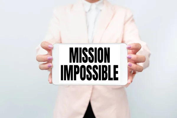 Sign displaying Mission Impossible. Business showcase Difficult Dangerous Assignment Isolated Unimaginable Task Presenting New Technology Ideas Discussing Technological Improvement — Stock Photo, Image