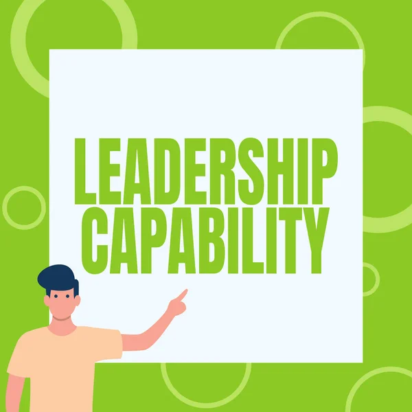 显示领导能力的文字符号。领导人如何建设能力，有效地领导绅士在空白白板上拔出站立指尖的手指？. — 图库照片