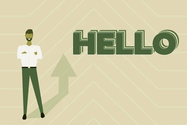 Wyświetlacz koncepcyjny Hello. Słowo Wpisany na używane jako powitanie lub rozpocząć rozmowę telefoniczną Pozdrów kogoś Gromadzenie dokumentów i informacji online, Wprowadzanie i zapisywanie danych — Zdjęcie stockowe