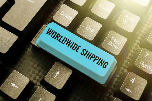 Legenda conceitual Worldwide Shipping. Abordagem de negócios Sea Freight Delivery of Goods International Shipment Abstract Typing New Business Slogan Message, Writing Market Strategies — Fotografia de Stock