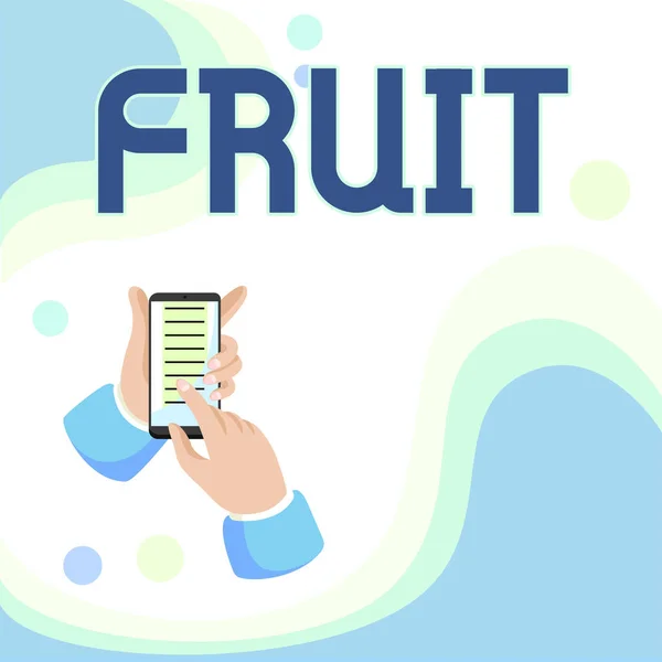 Hand writing sign Fruit. Business approach sweet and fleshy product of a tree or other plant that contains seed Abstract Spreading Message Online, Global Connectivity Concepts