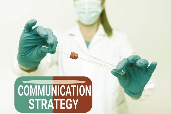 Sign displaying Communication Strategy. Internet Concept Verbal Nonverbal or Visual Plans of Goal and Method Presenting And Analyzing Medical Specimen Displaying Test Samples