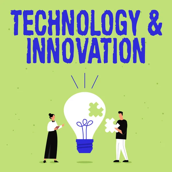 Inspiráció mutatja jel Technológia és innováció. Üzleti koncepció Jobb megoldás alkalmazása az új piaci igényekre Partnerek illusztrációja Tömeges új csodálatos ötletek a készségek fejlesztéséhez. — Stock Fotó