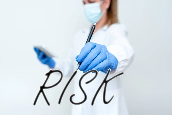 Szöveges felirat a kockázatról. Internet Concept Lehetséges, hogy elveszíti valami értékes vagy fenyegető kár bemutatása orvosi technológia bemutatása új tudományos felfedezés — Stock Fotó