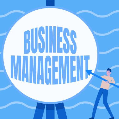 İşaret İşletme Yönetimi ilhamı. Denetleme Koordinasyon İşletmeleri Görevlisi Büyük Oku Büyük Dairesel Hedefi Göstererek Bekliyor.