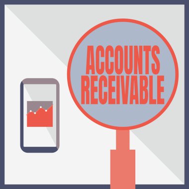 Alınabilir Hesapları sunan metin başlığı. Borçluların Aktif Akıllı Telefonun Tanıtımının Büyük Bir Büyüteçin Yanında Sahibi Olduğu Ödeme Yasal Konsept.