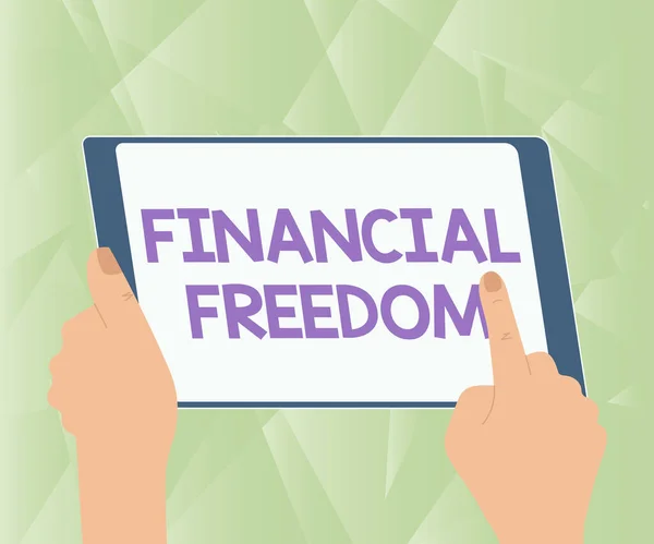 Inspiratie met teken Financiële Vrijheid. Word Written on Het hebben van geld Vrij van zorgen als het gaat om cashflow Illustratie van een hand met behulp van tablet zoeken naar nieuwe geweldige ideeën. — Stockfoto