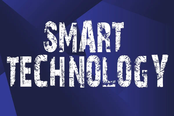 Вдохновение показывает знак Smart Technology. Концепция означает гаджеты или устройство, которое имеет встроенный компьютер или чип линии иллюстрированные фоны с различными формами и цветами. — стоковое фото