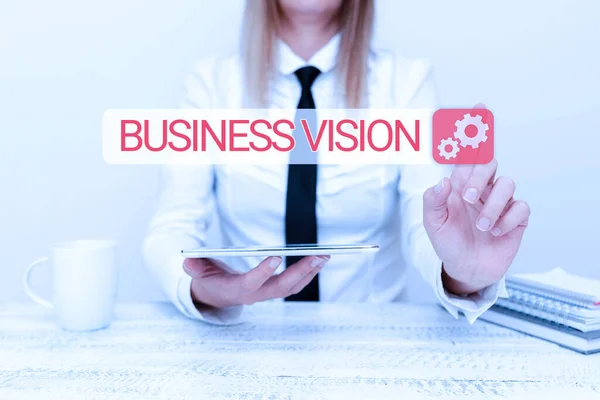 Merkki näyttää Business Vision. Liiketoiminta lähestymistapa kasvattaa liiketoimintaa tulevaisuudessa perustuu tavoitteisiisi Harjoittelija alkaa uusi työpaikka Post, Opiskelija esittelee Report Studies — kuvapankkivalokuva