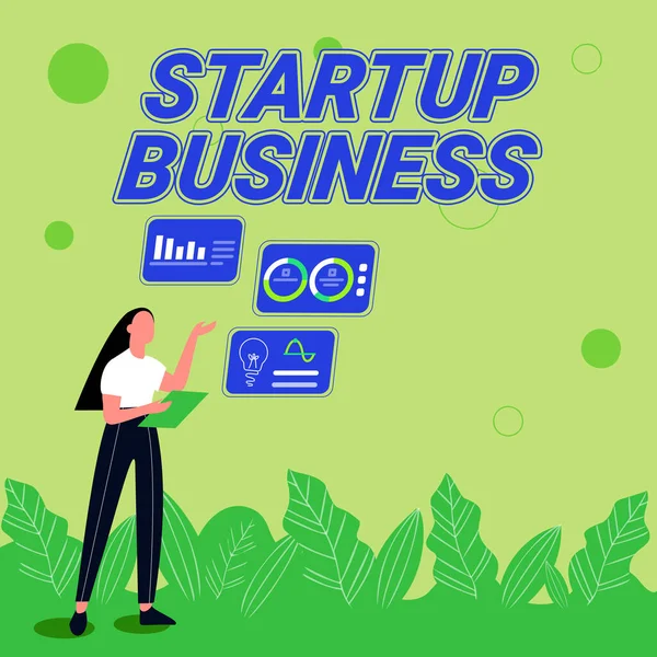 Написання тексту Startup Business. Слово для нового венчурного свіжого торгівлі та продажу ілюстрації ідей для обміну дівчатами для навичок обговорення стратегій роботи . — стокове фото