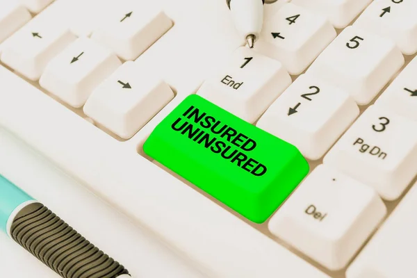 Inspiration showing sign Insured Uninsured. Business overview Company selling insurance Checklist to choose from Typing Difficult Program Codes, Writing New Educational Book — Stock Photo, Image