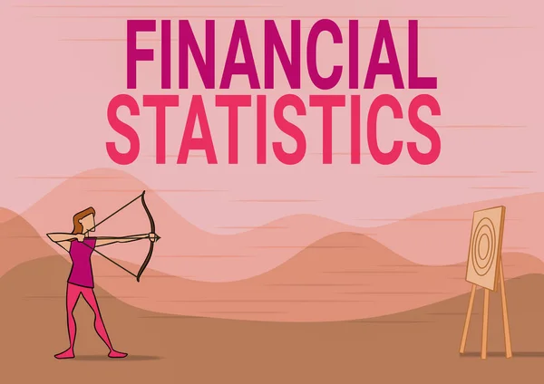 Text showing inspiration Financial Statistics. Business approach Comprehensive Set of Stock and Flow Data of a company Lady Archer Illustration Holding Bow Aiming For Target. — Stock Photo, Image
